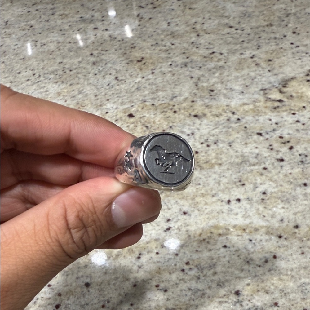 Twojeys Silver Signet Ring with Engraved Horse Design